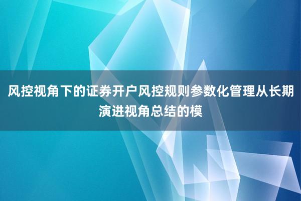 风控视角下的证券开户风控规则参数化管理从长期演进视角总结的模