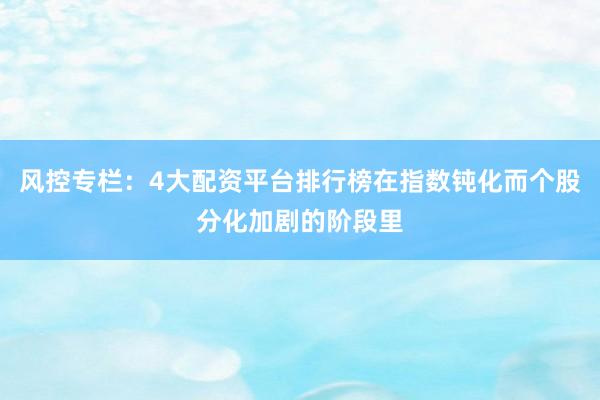 风控专栏：4大配资平台排行榜在指数钝化而个股分化加剧的阶段里