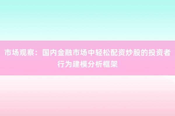 市场观察：国内金融市场中轻松配资炒股的投资者行为建模分析框架