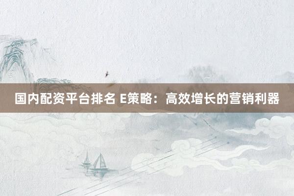 国内配资平台排名 E策略：高效增长的营销利器