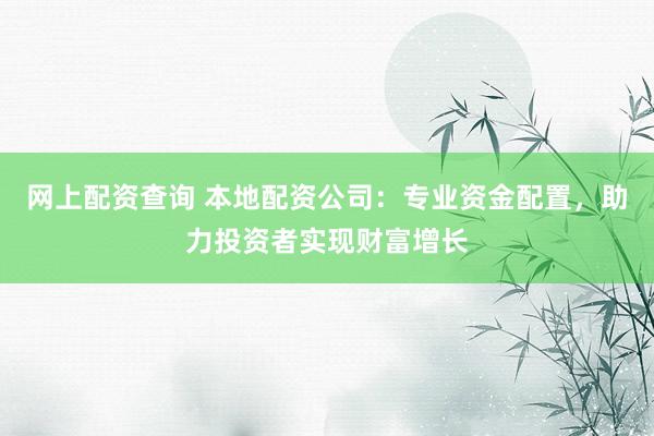 网上配资查询 本地配资公司：专业资金配置，助力投资者实现财富增长