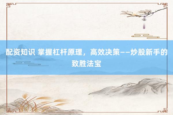 配资知识 掌握杠杆原理，高效决策——炒股新手的致胜法宝